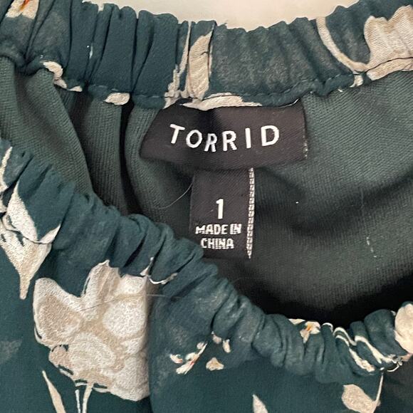 Torrid Off the Shoulder Skater Dress Women's Size 1X Green Floral Bardot Boho - Picture 7 of 10